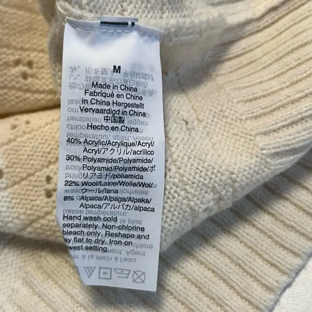 J. Crew Sweater Medium Open Knit Eyelet Cream Ivory Crewneck Alpaca Wool